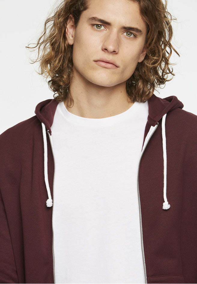 Sweat à capuche zippé bordeaux en coton bio et polyester recyclé - Joaa