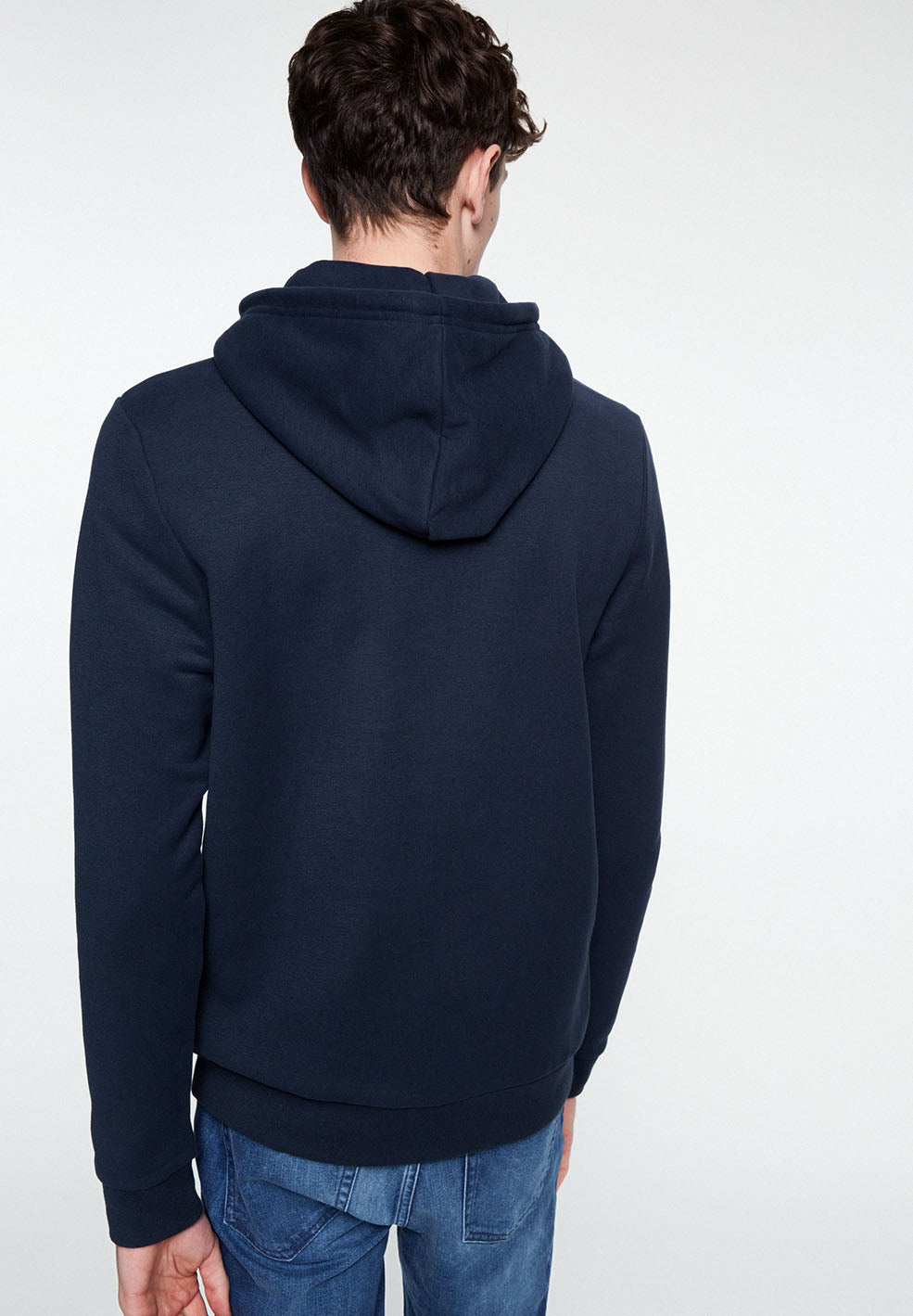 Sweat à capuche zippé marine en coton bio et polyester recyclé - joaa