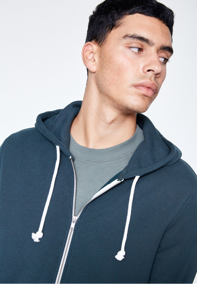 Sweat à capuche zippé vert forêt en coton bio et polyester recyclé - Joaa