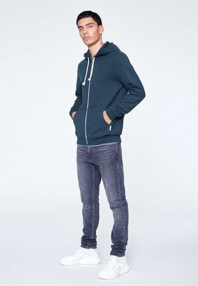 Sweat à capuche zippé vert forêt en coton bio et polyester recyclé - Joaa