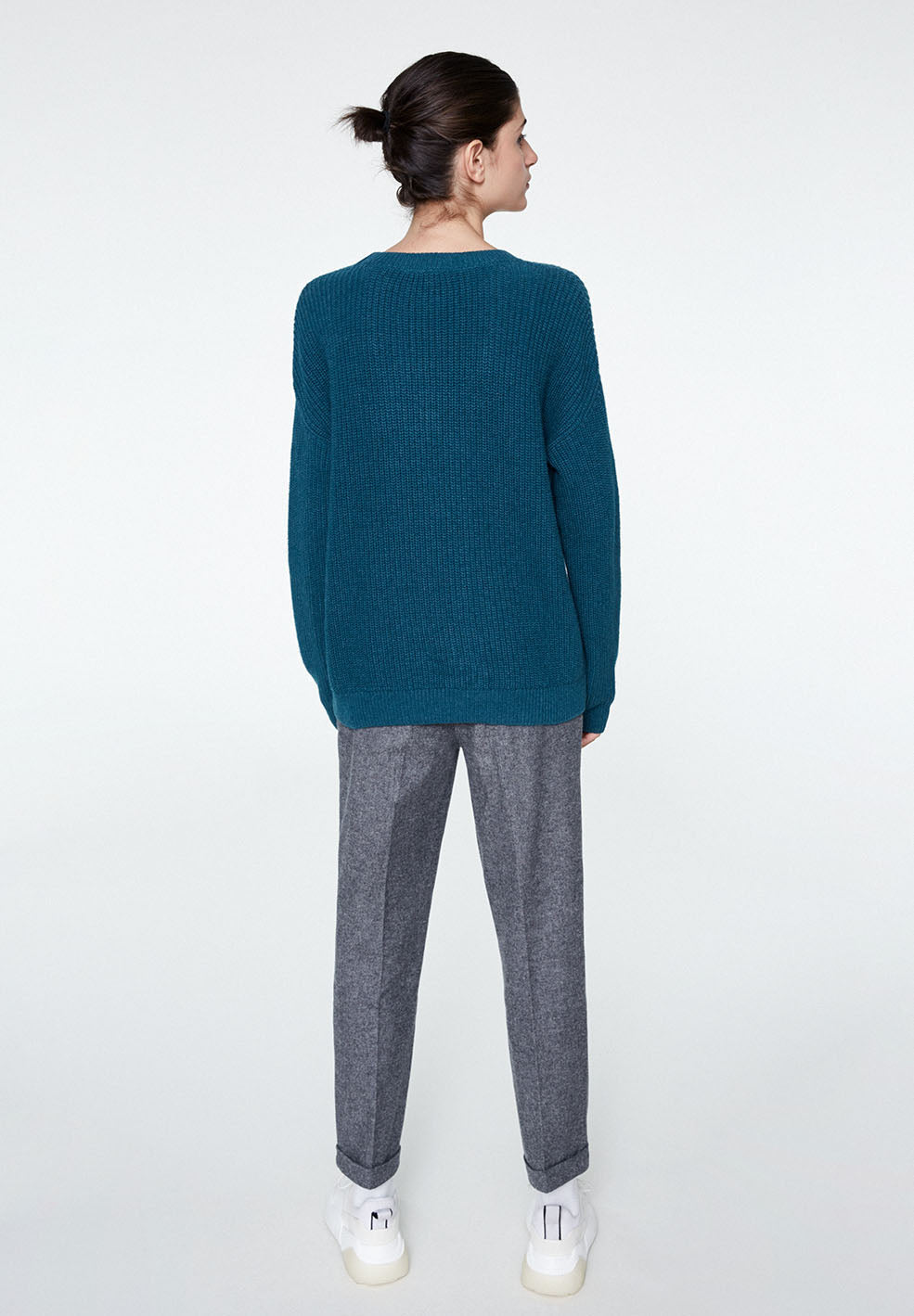 Pull vert pétrole en coton et laine bio - Melin