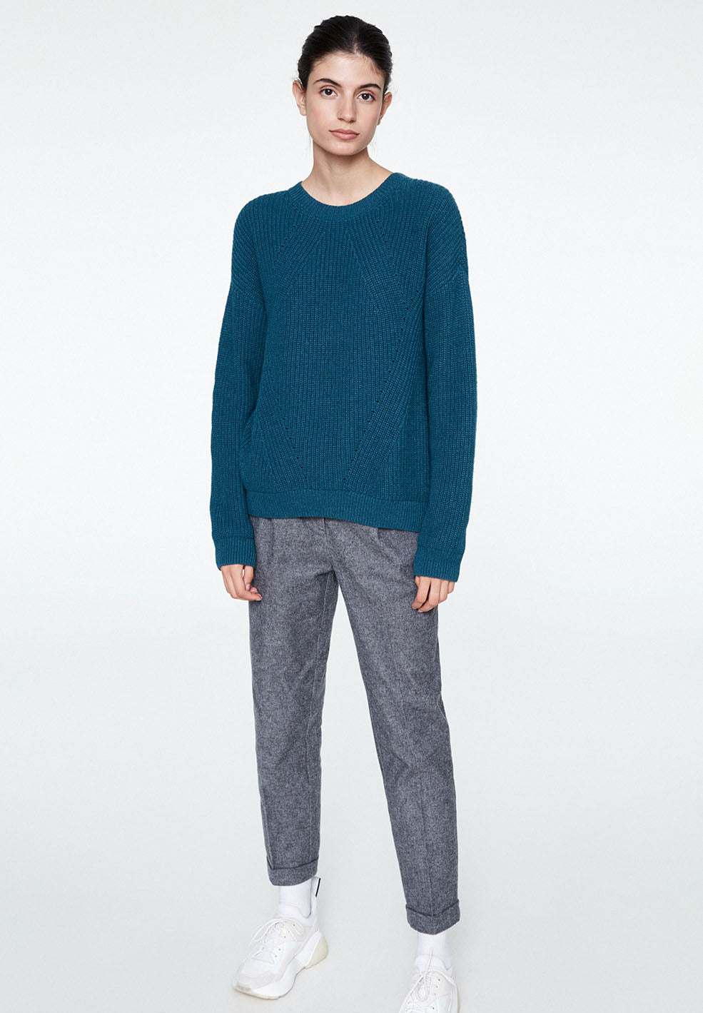 Pull vert pétrole en coton et laine bio - Melin