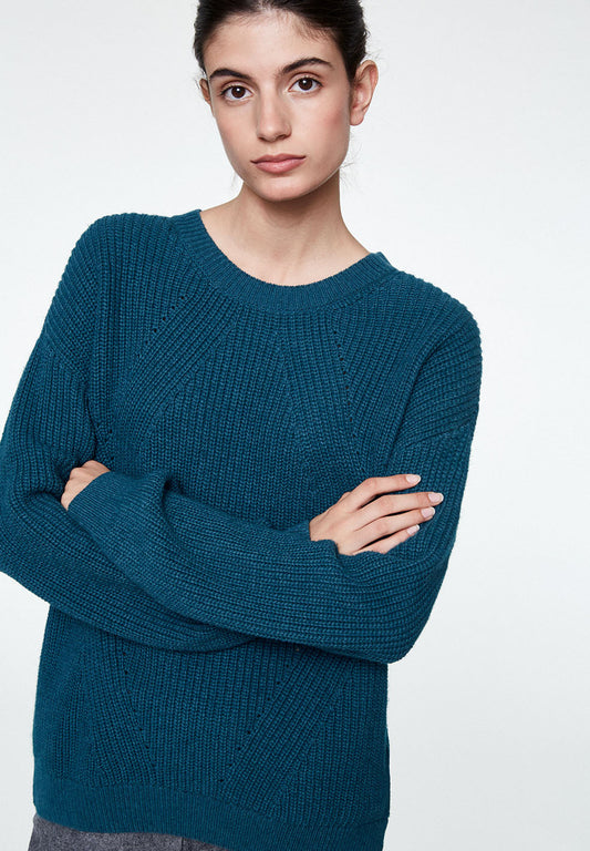 Pull vert pétrole en coton et laine bio - Melin