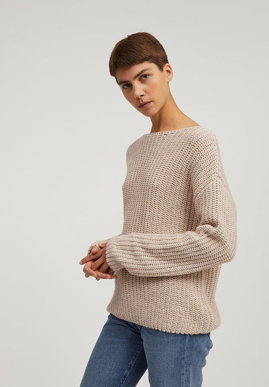 Pull ample en maille beige en coton bio et laine bio - Saadie