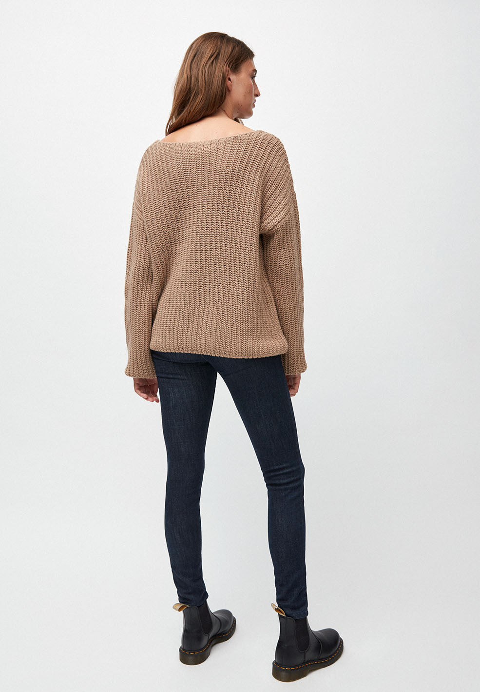 Pull ample beige foncé maille en coton et laine bio - saadie