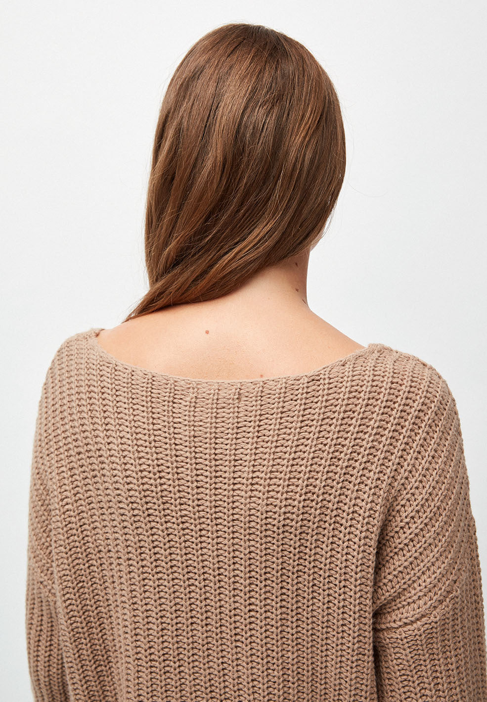 Pull ample beige foncé maille en coton et laine bio - saadie