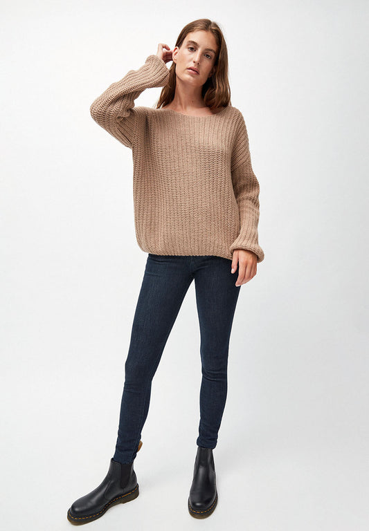 Pull ample beige foncé maille en coton et laine bio - saadie