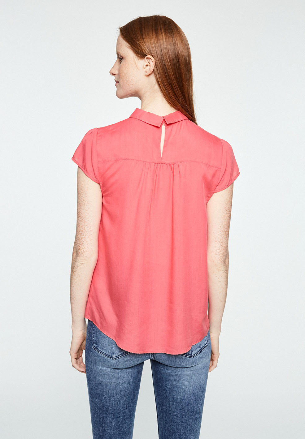 Blouse col claudine rose en tencel - Elinaa