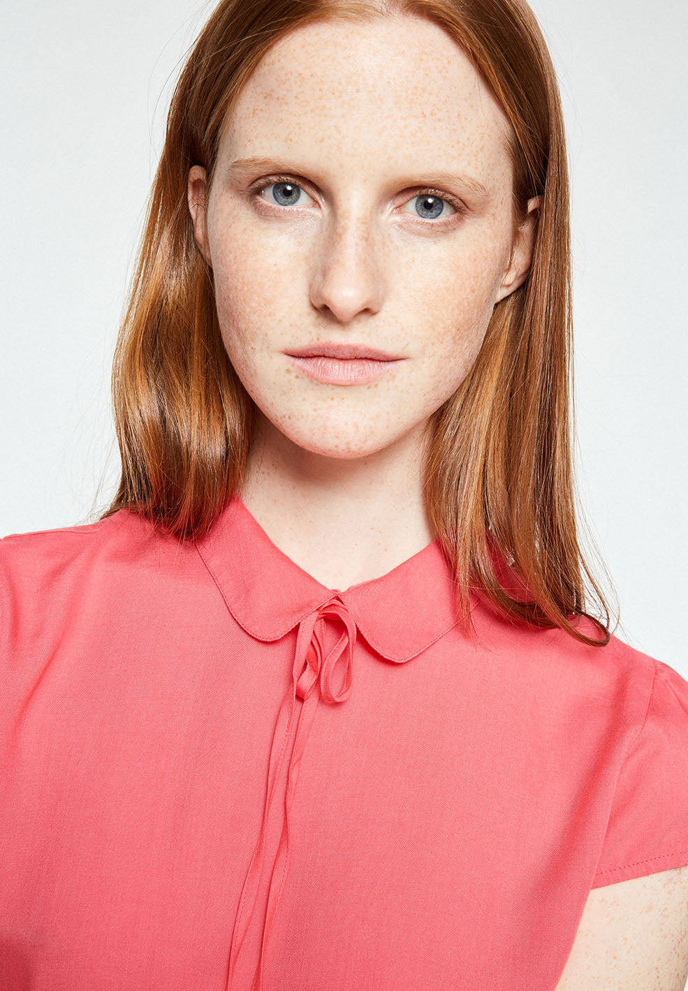 Blouse col claudine rose en tencel - Elinaa