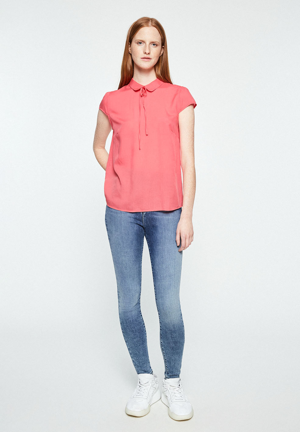 Blouse col claudine rose en tencel - Elinaa