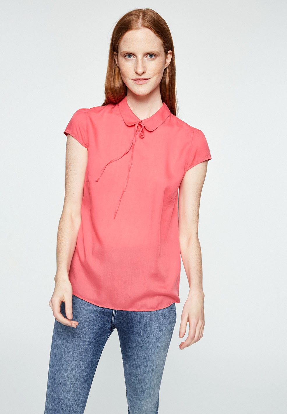 Blouse col claudine rose en tencel - Elinaa