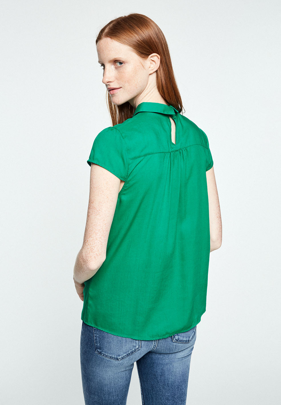 Blouse col claudine verte en tencel - Elinaa
