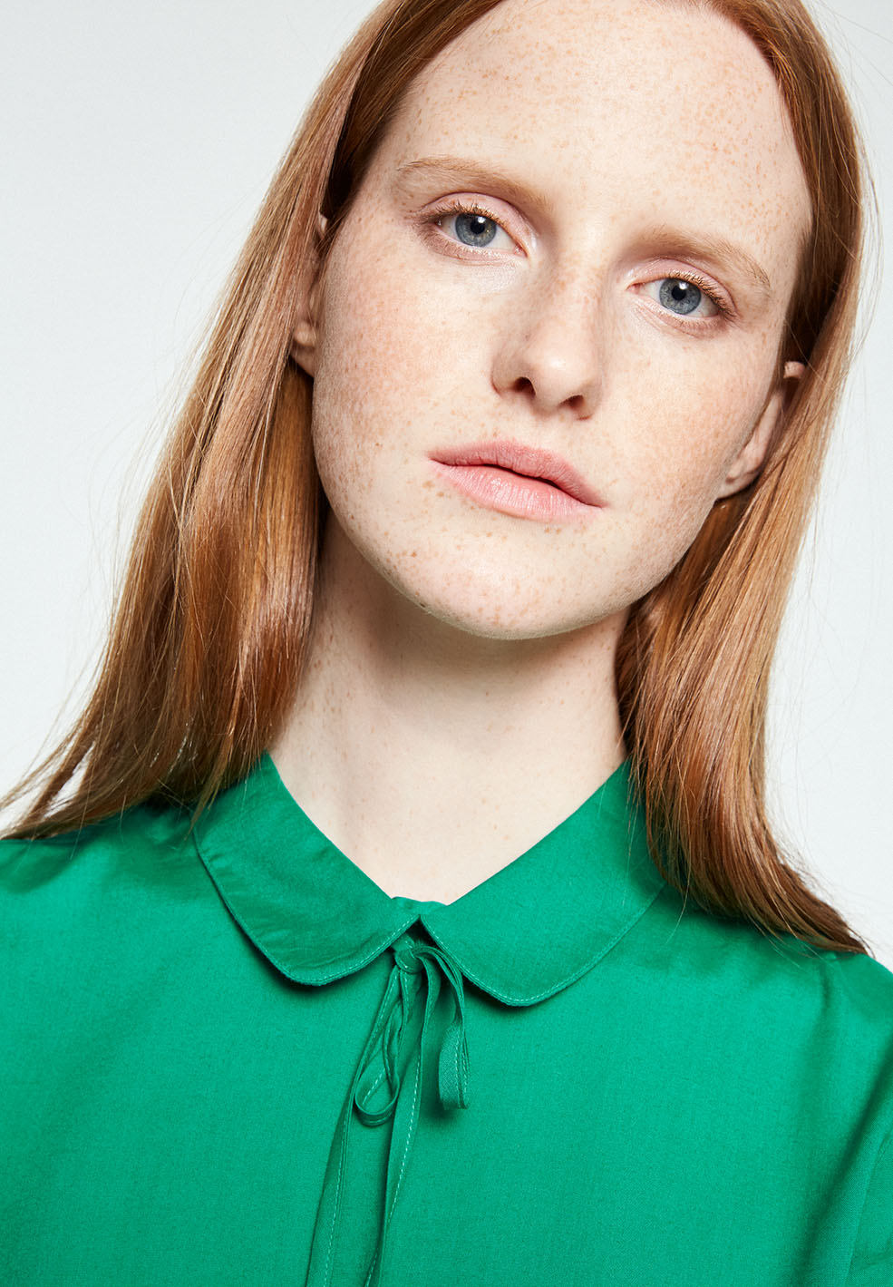 Blouse col claudine verte en tencel - Elinaa