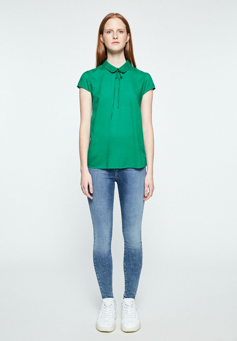 Blouse col claudine verte en tencel - Elinaa
