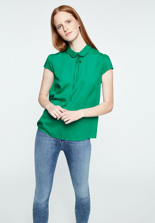Blouse col claudine verte en tencel - Elinaa