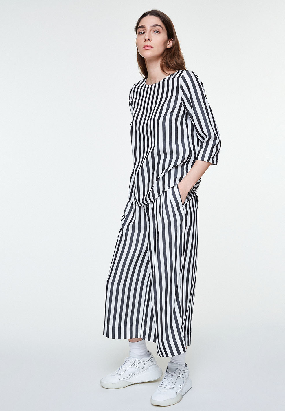 Blouse rayée noire en tencel - Heddaa big stripes