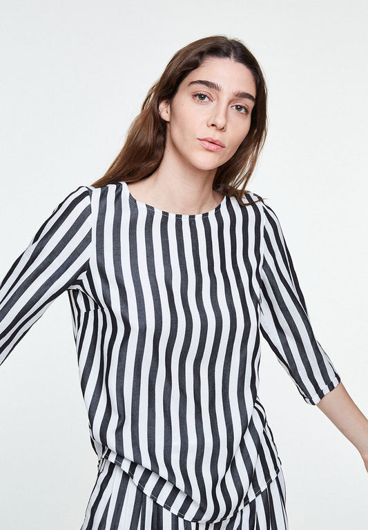 Blouse rayée noire en tencel - Heddaa big stripes