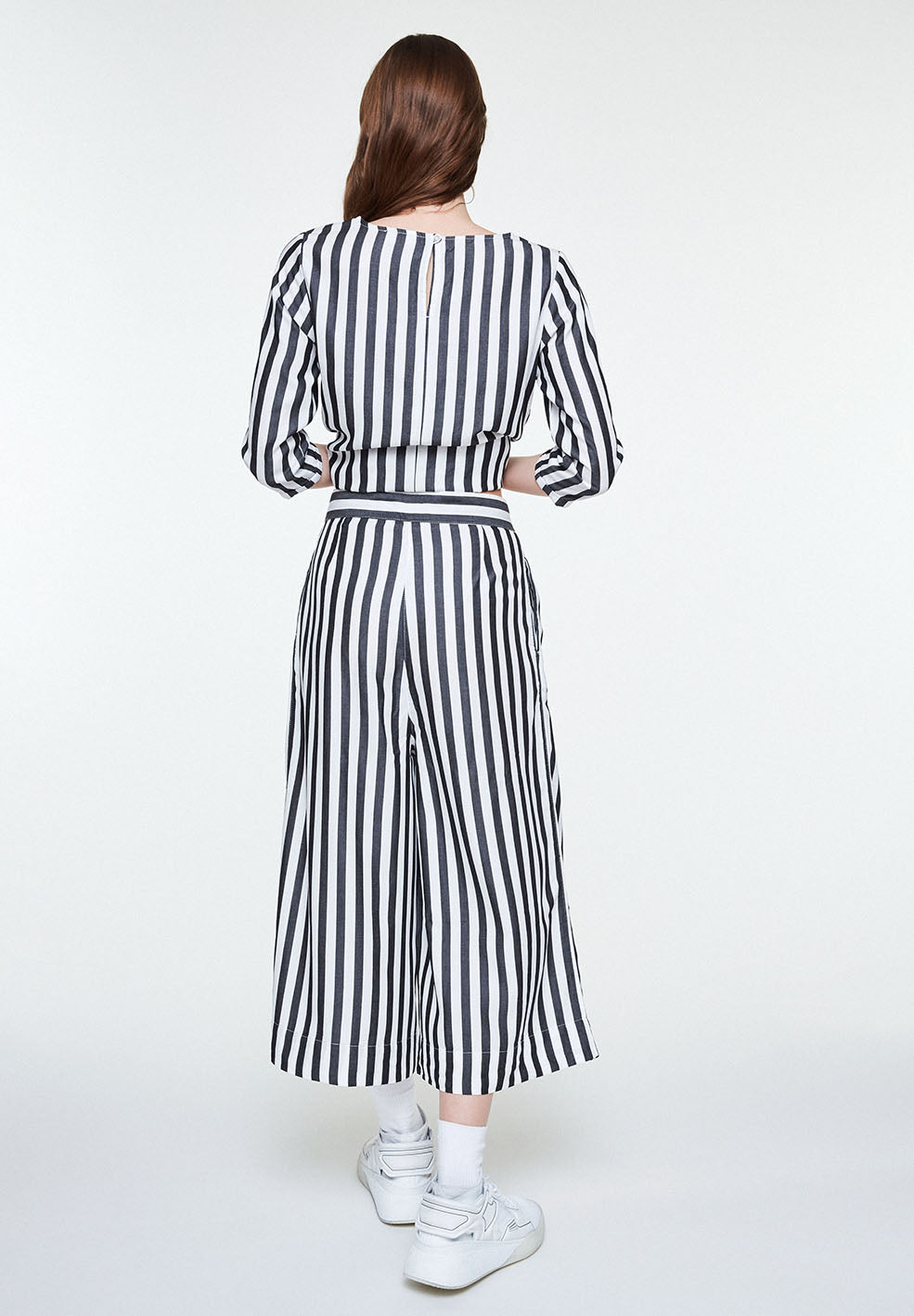 Pantalon rayé noir en tencel - Jonnaa big stripes