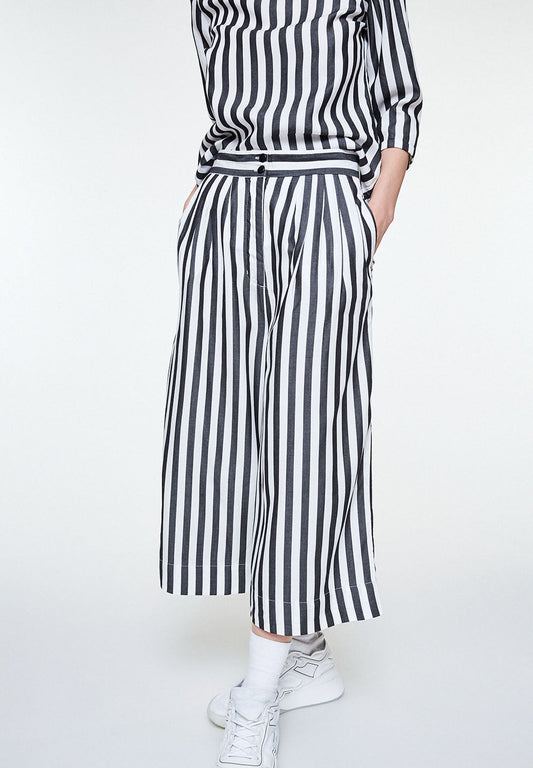 Pantalon rayé noir en tencel - Jonnaa big stripes