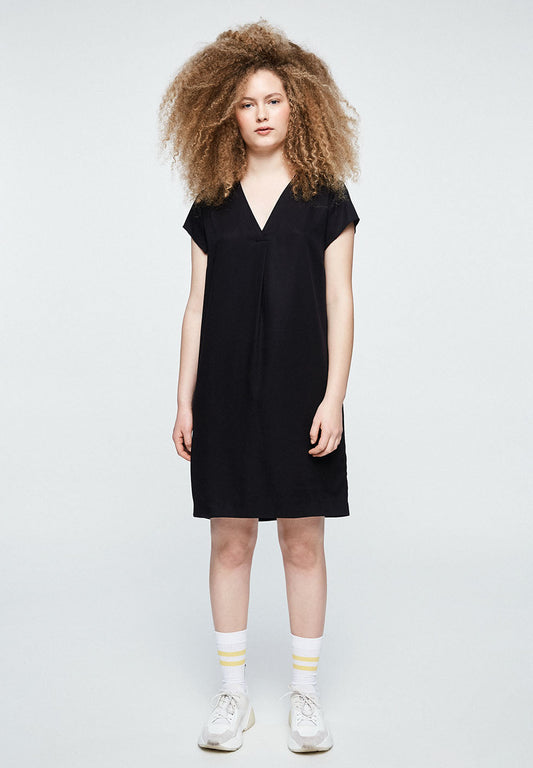 Robe col V noire en tencel - Lenkaa