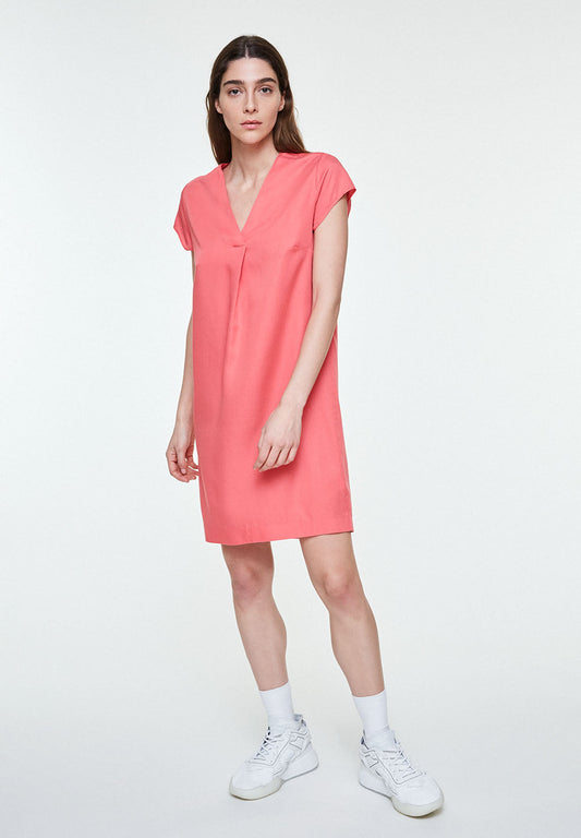 Robe col V rose en tencel - Lenkaa