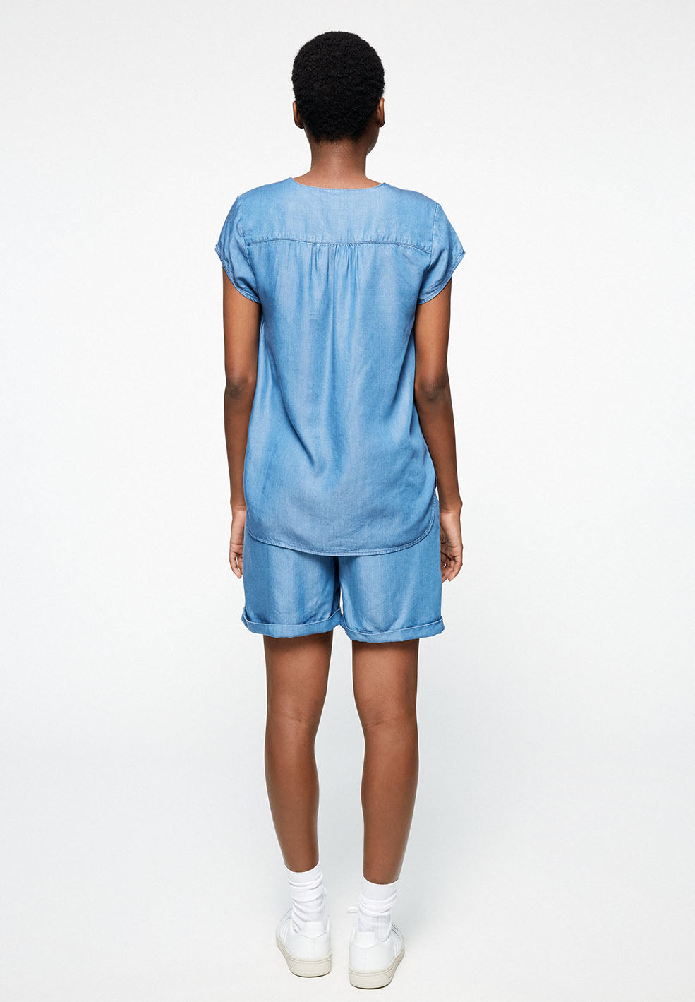 Blouse col V bleu en tencel - Rilaa