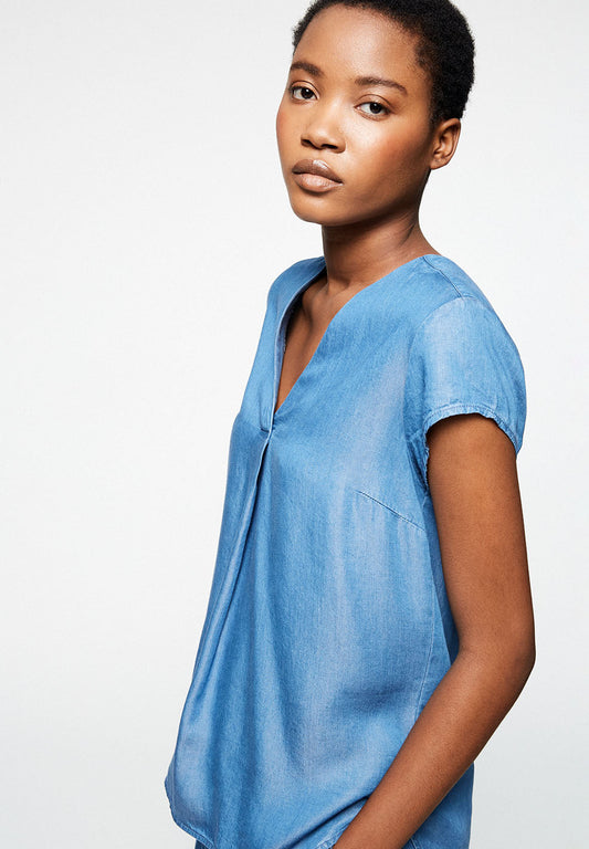 Blouse col V bleu en tencel - Rilaa