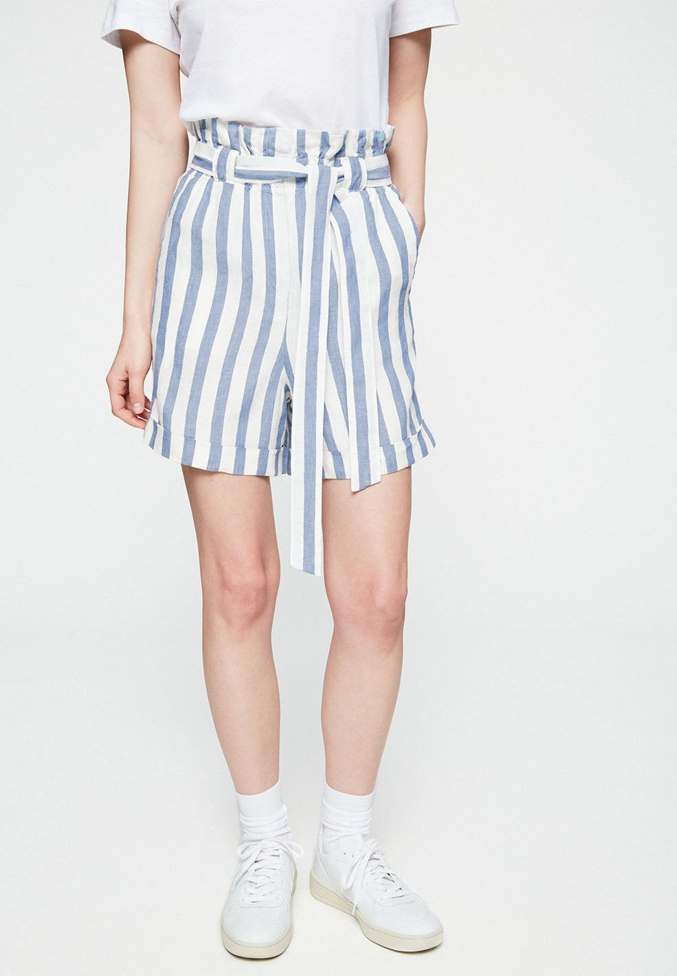 Short rayé bleu ciel en lin bio - Eliaa
