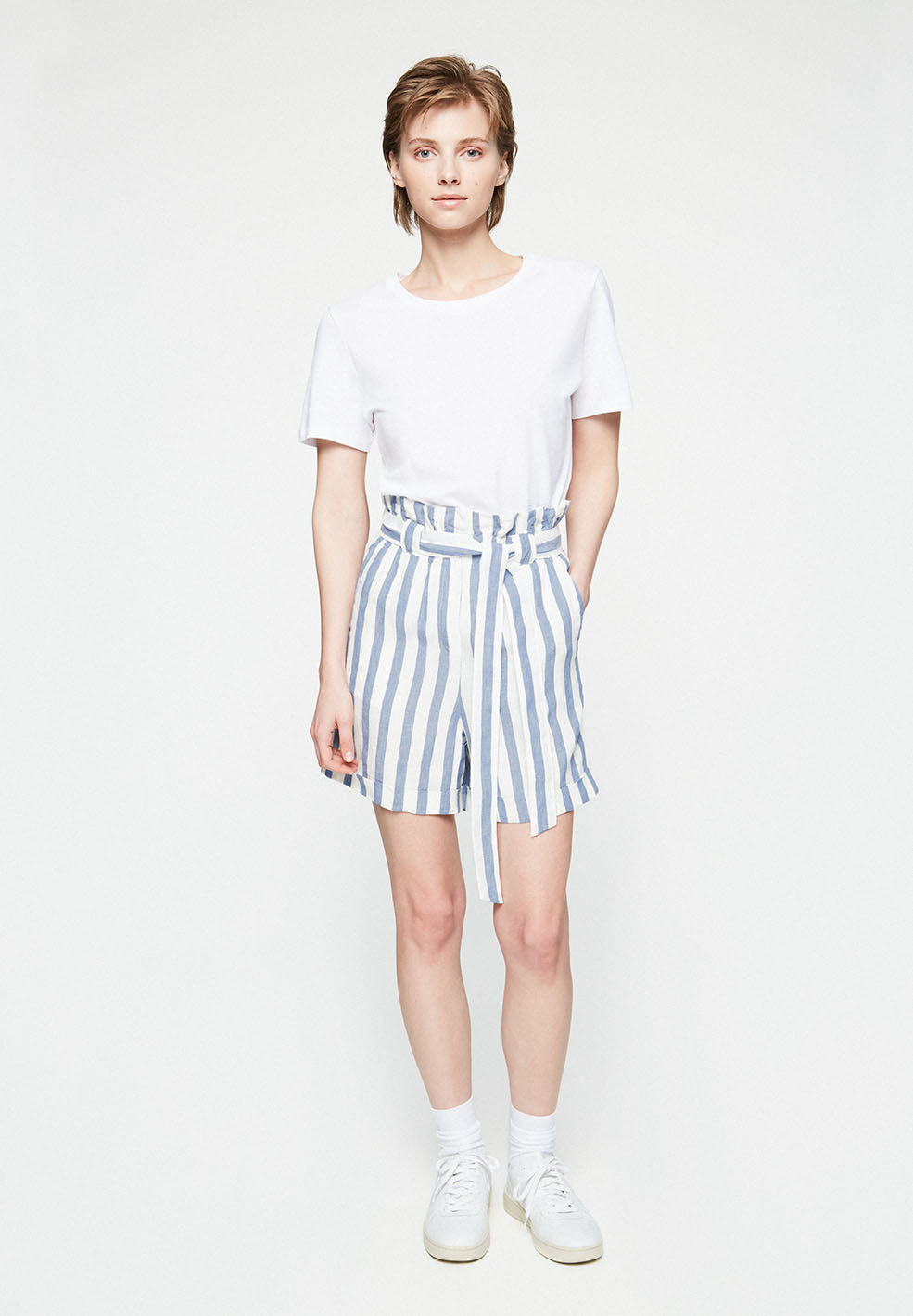 Short rayé bleu ciel en lin bio - Eliaa