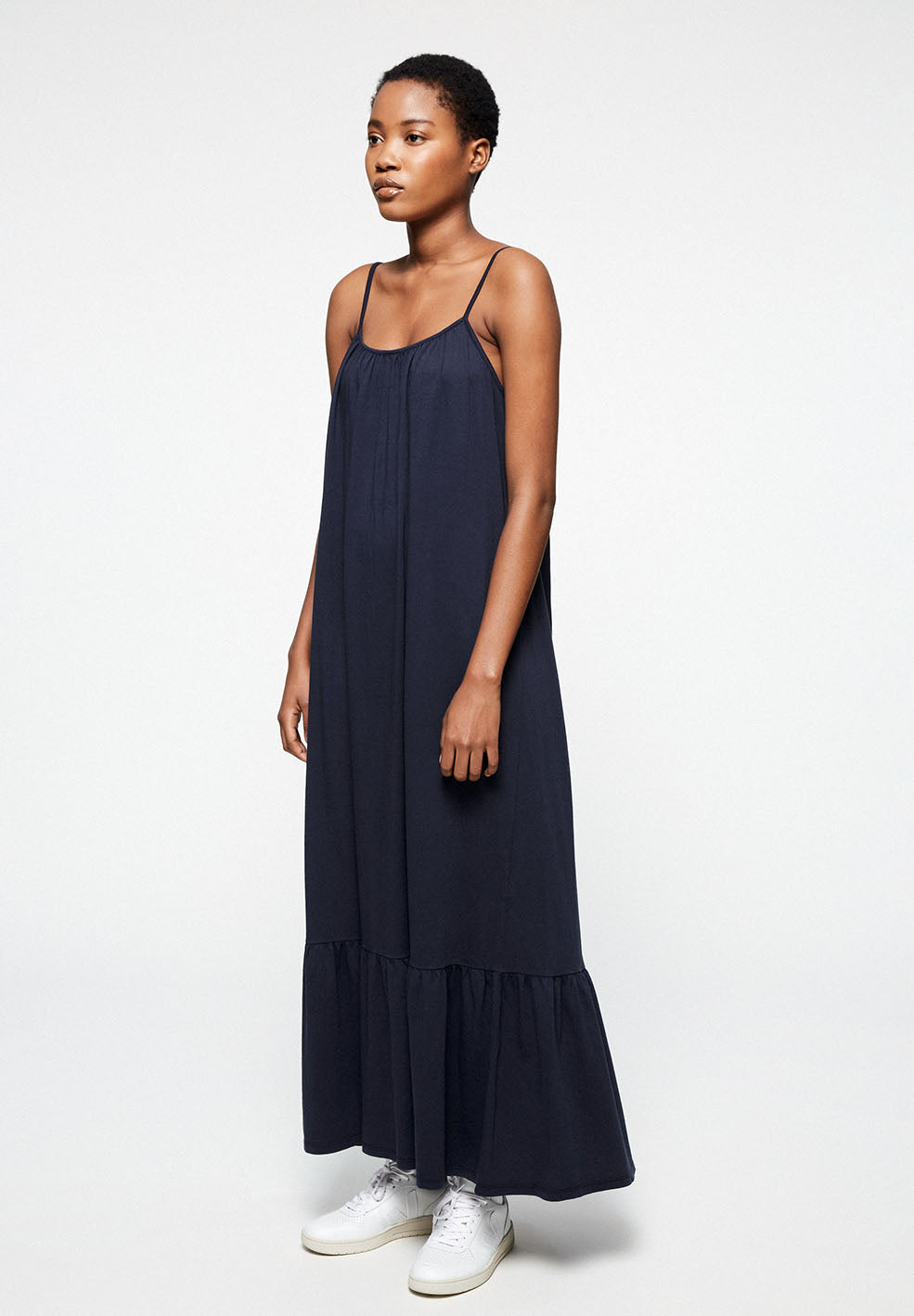 Robe longue marine en coton bio - Lyraa