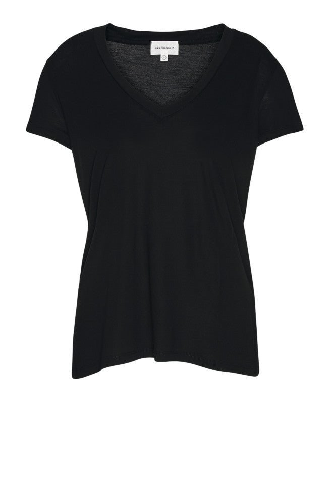 T-shirt col V noir en tencel - Juliaa