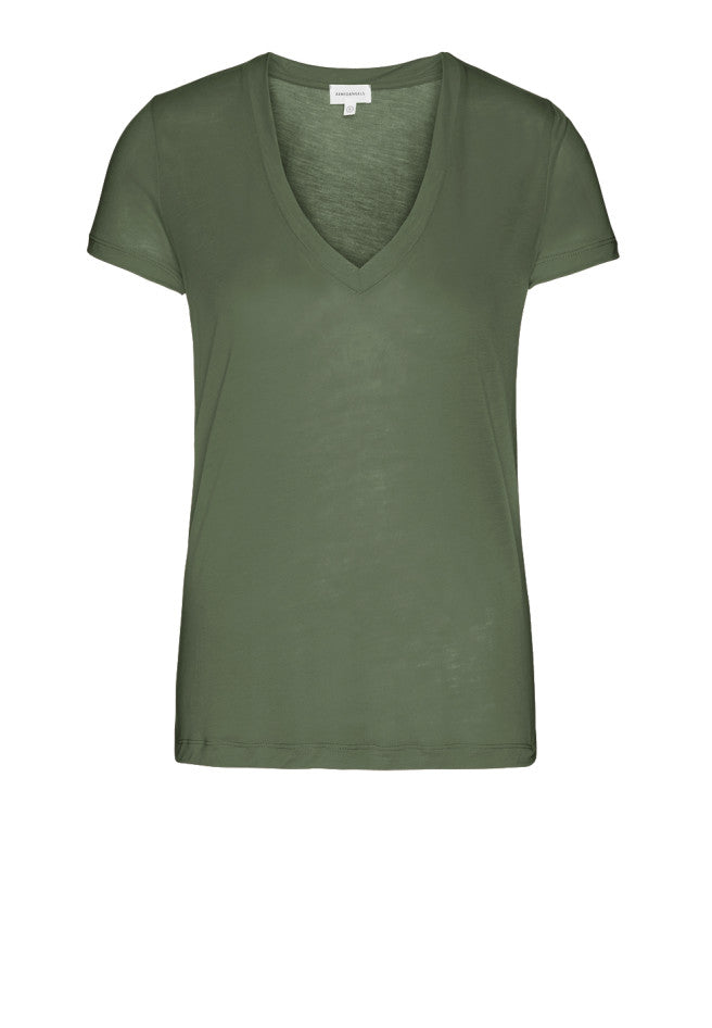 T-shirt col V kaki en tencel - Juliaa