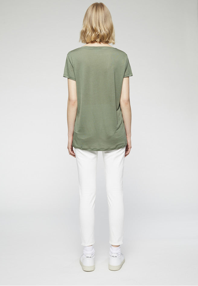 T-shirt col V kaki en tencel - Juliaa