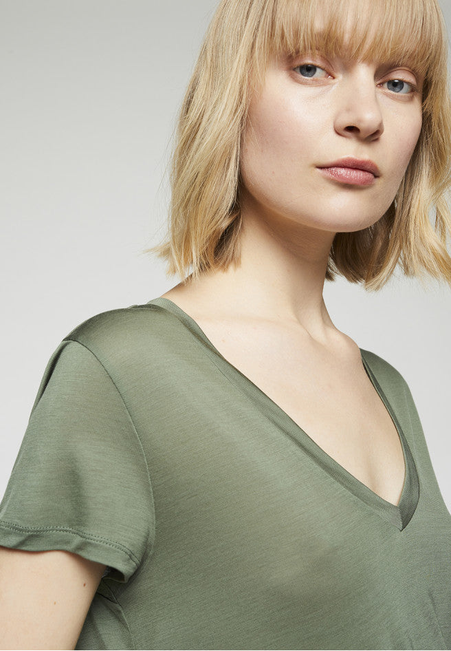 T-shirt col V kaki en tencel - Juliaa