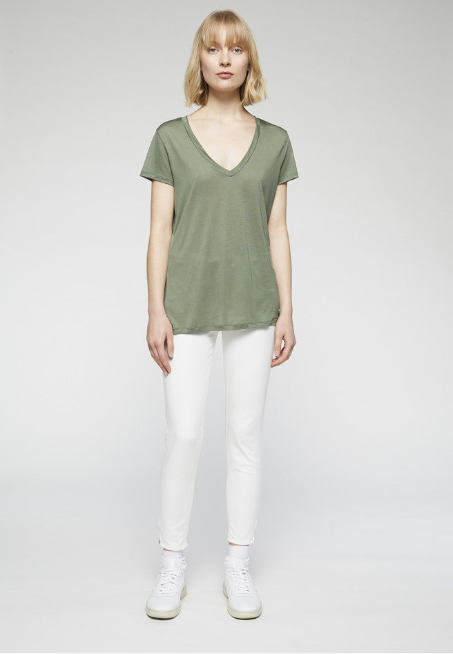 T-shirt col V kaki en tencel - Juliaa