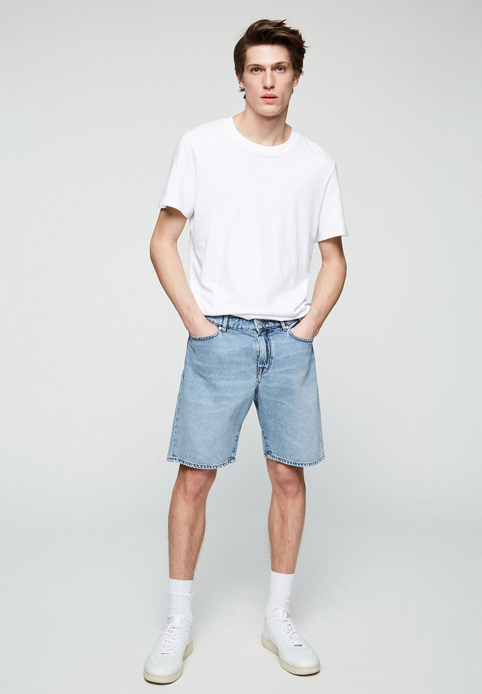 Short jean bleu clair délavé en coton bio - Haauke