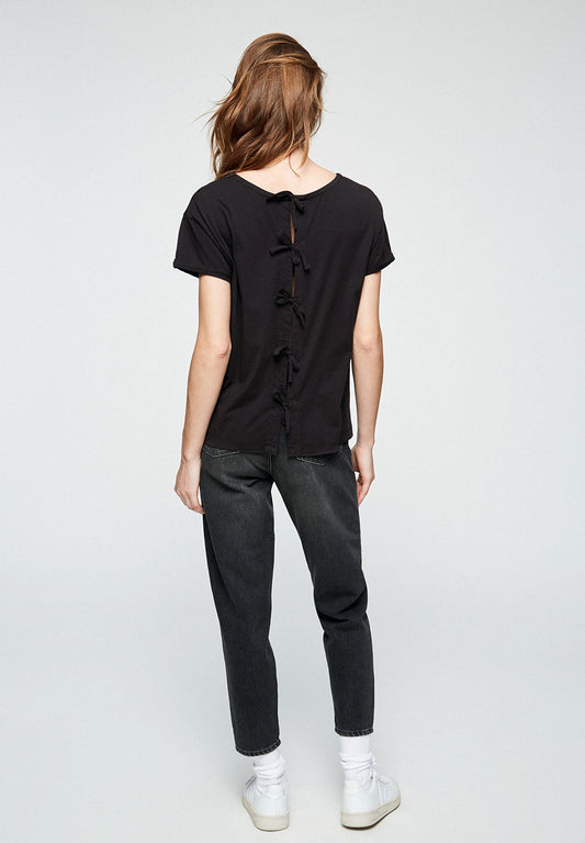 T-shirt avec nœuds noir en coton bio - Ilkaa