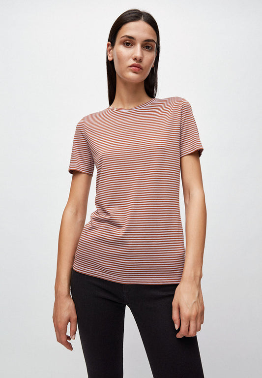T-shirt rayures lila et marron en coton bio - Lidaa