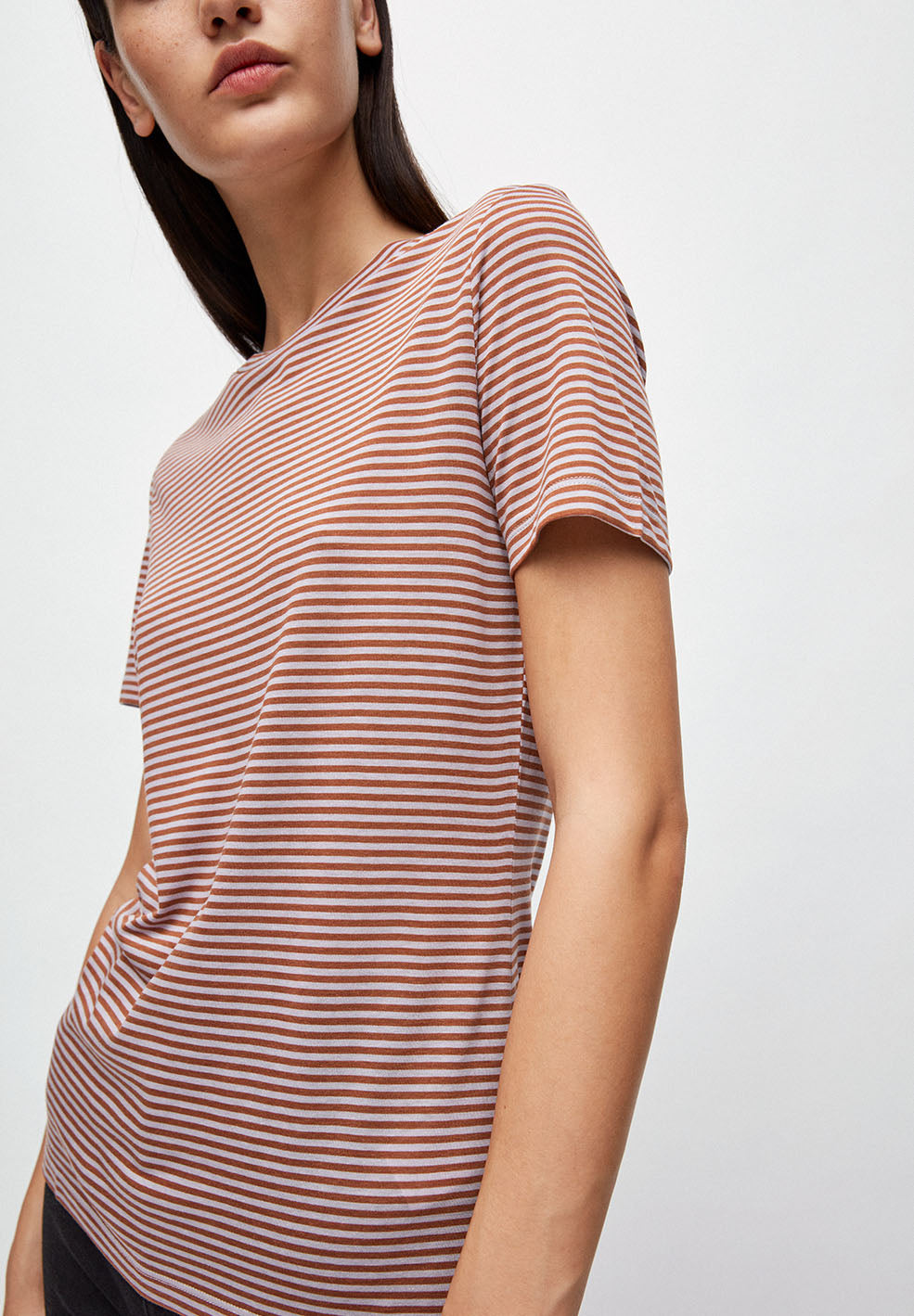 T-shirt rayures lila et marron en coton bio - Lidaa