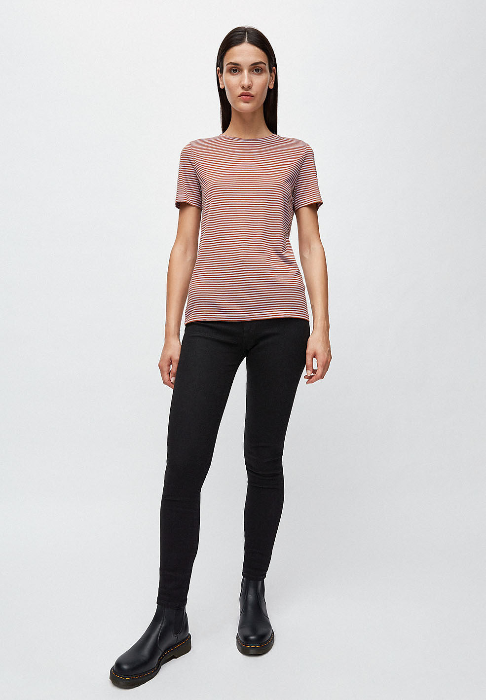 T-shirt rayures lila et marron en coton bio - Lidaa