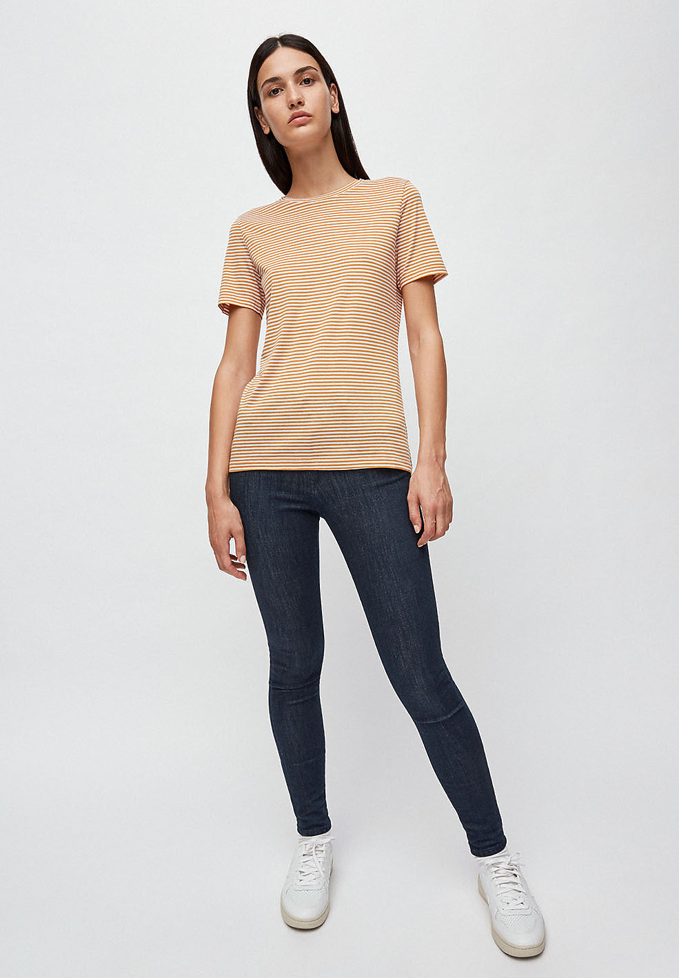 T-shirt rayures ocre en coton bio - Lidaa