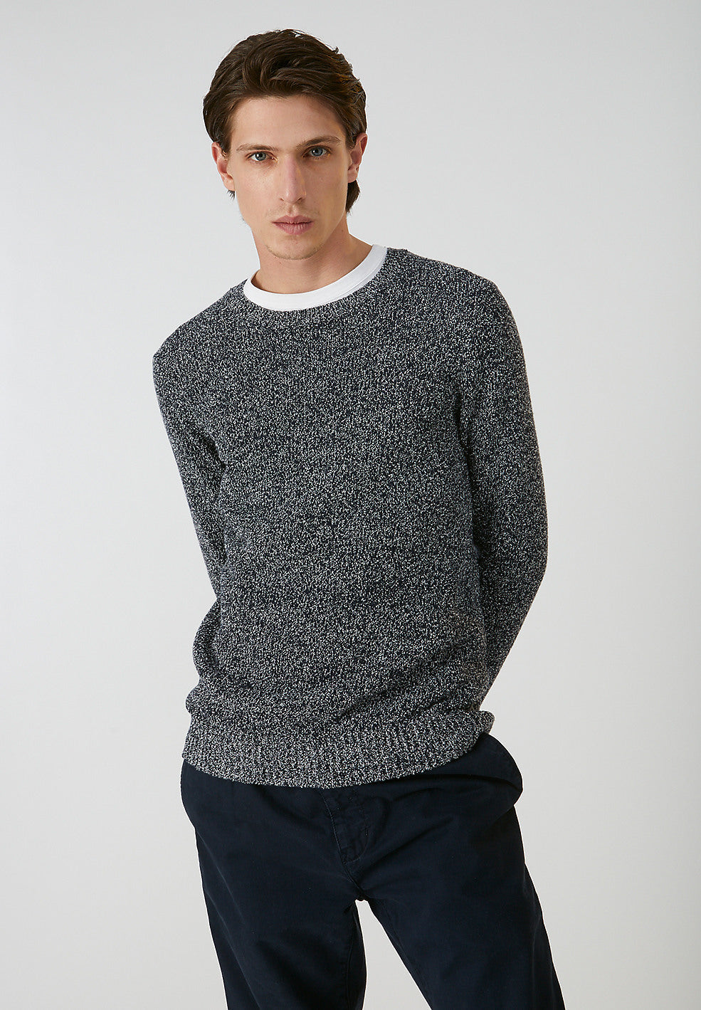 Pull marine et blanc en coton bio - michaal