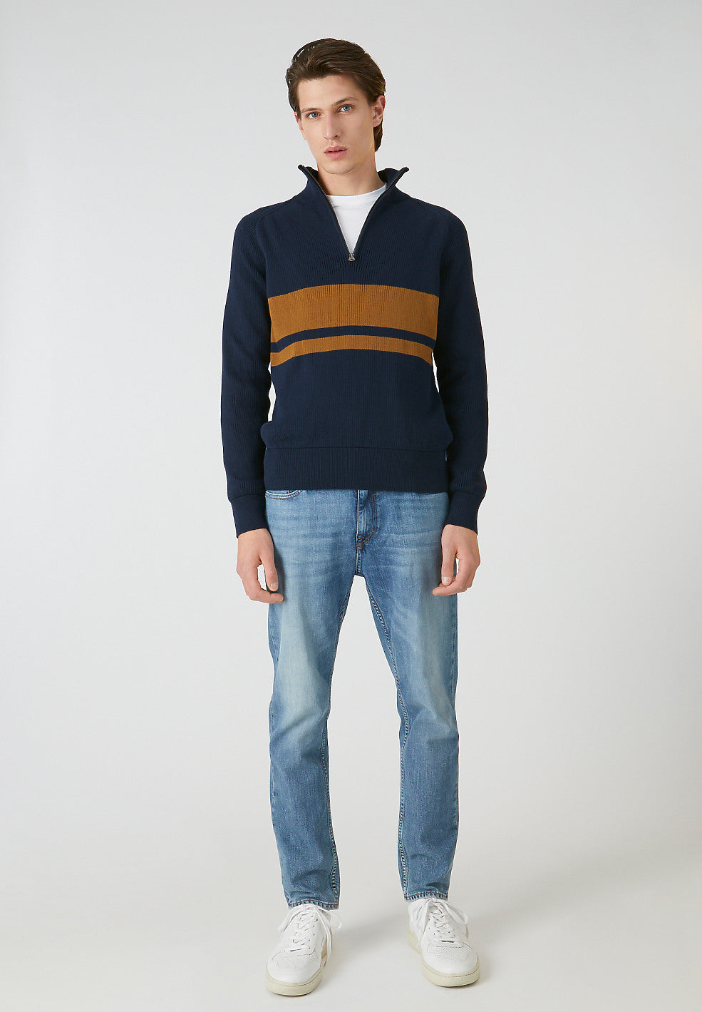 Sweat col zippé bicolore en coton bio - jaanko