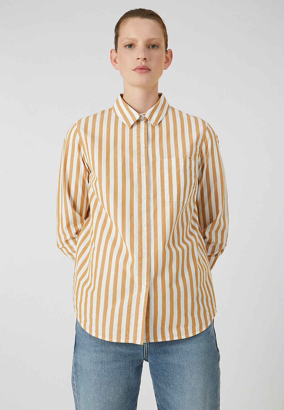 Chemise rayée jaune en coton bio - Onervaa