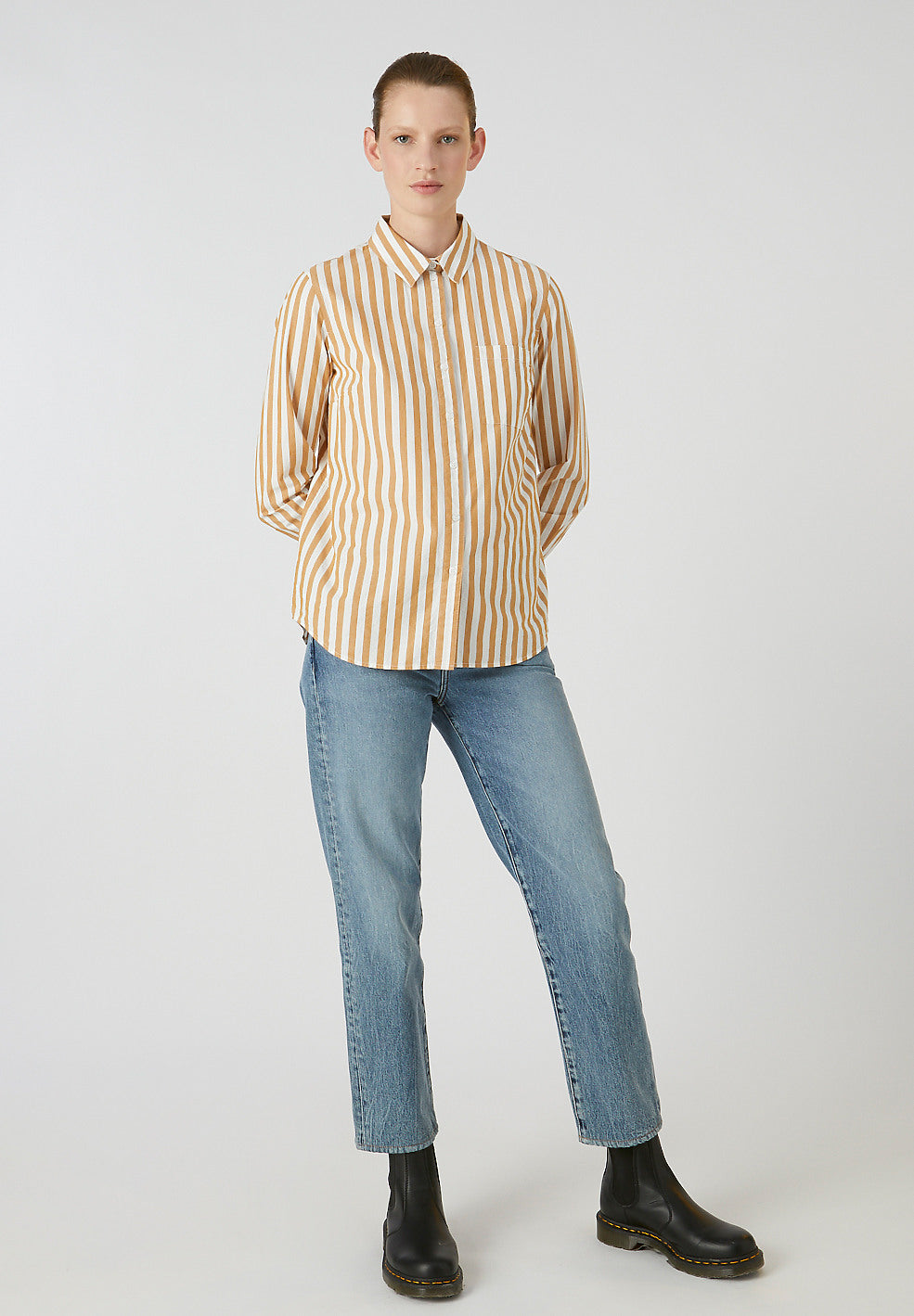 Chemise rayée jaune en coton bio - Onervaa