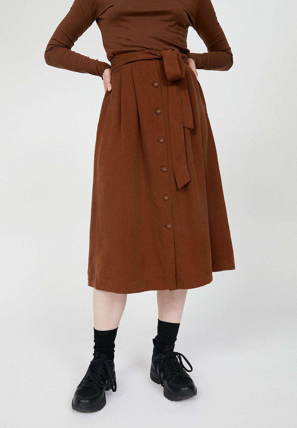 Jupe longue boutonnée marron en tencel - Juliaana