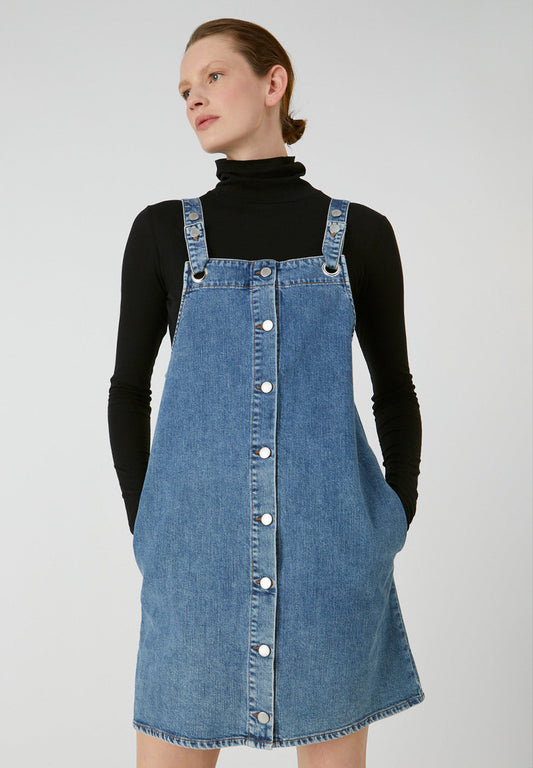 Robe salopette en jean bleu en coton bio - DAINAA