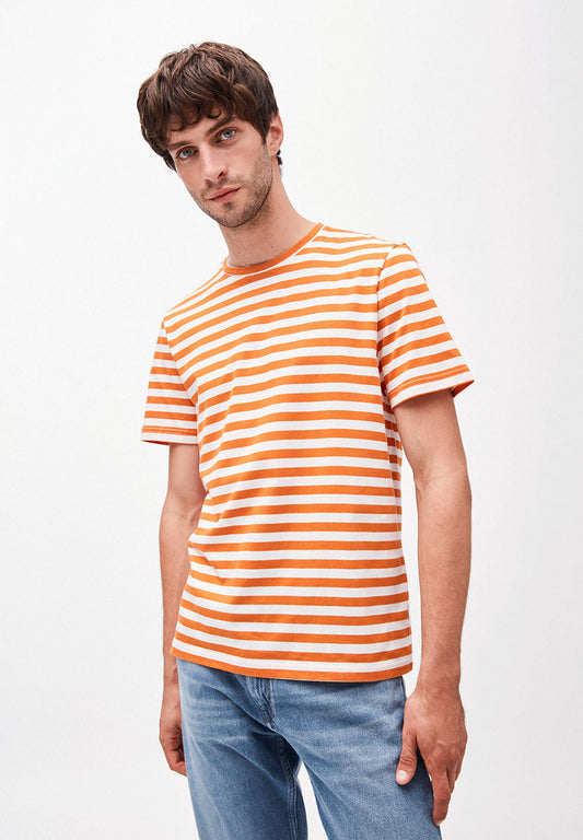 T-shirt rayé orange et blanc en coton bio - Jaames Breton