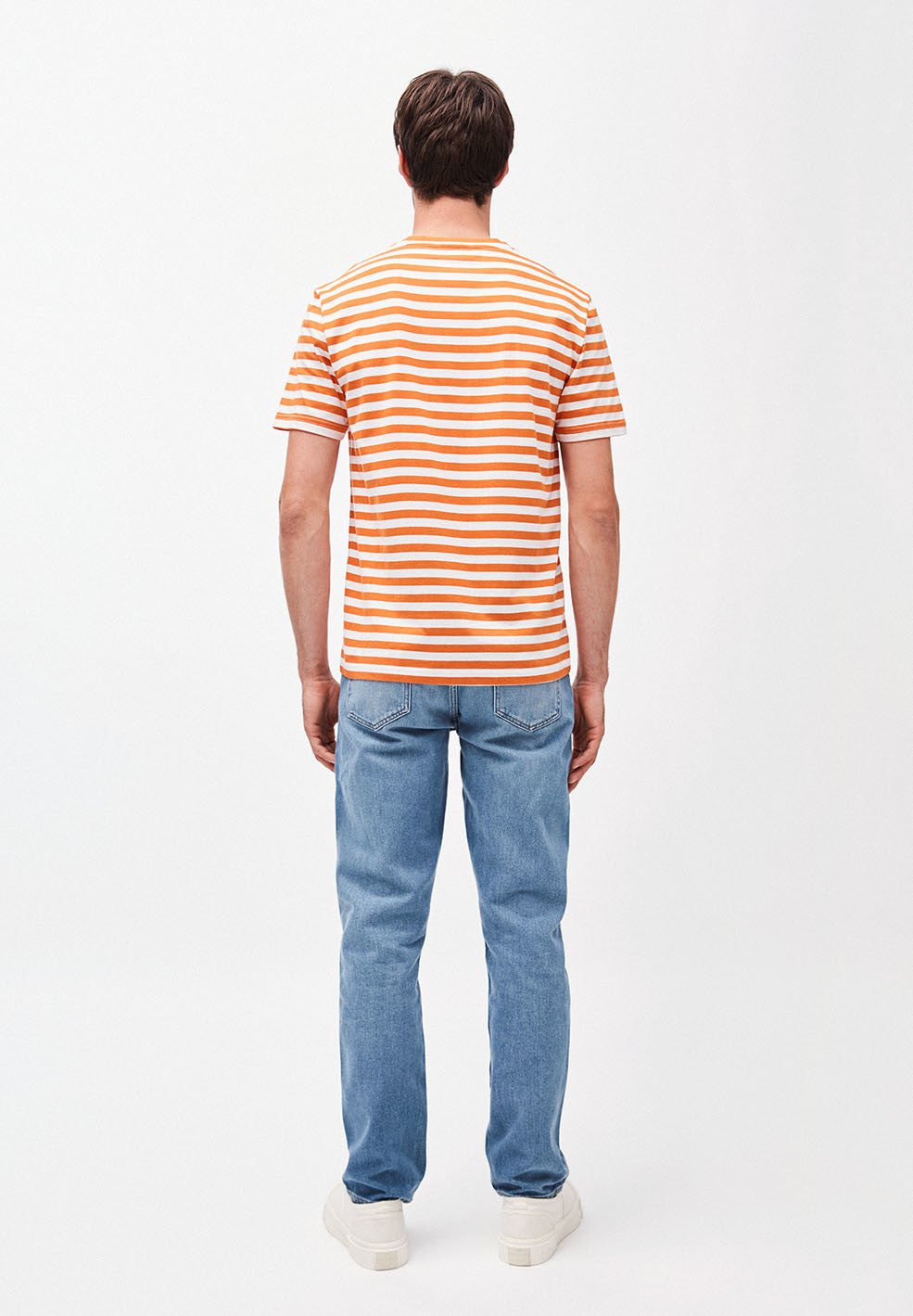 T-shirt rayé orange et blanc en coton bio - Jaames Breton