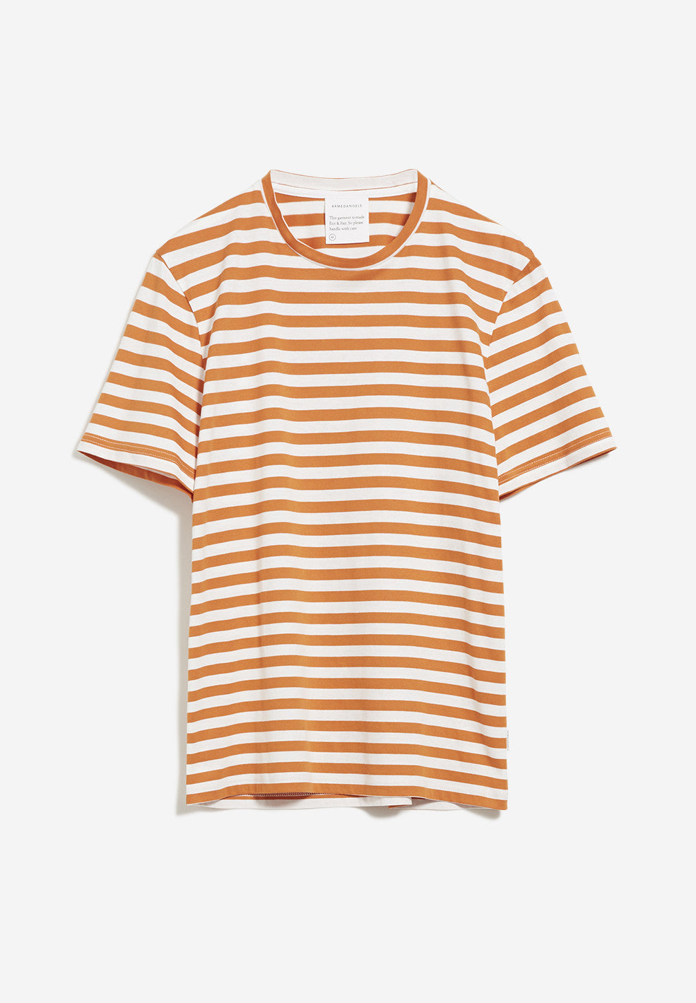 T-shirt rayé orange et blanc en coton bio - Jaames Breton